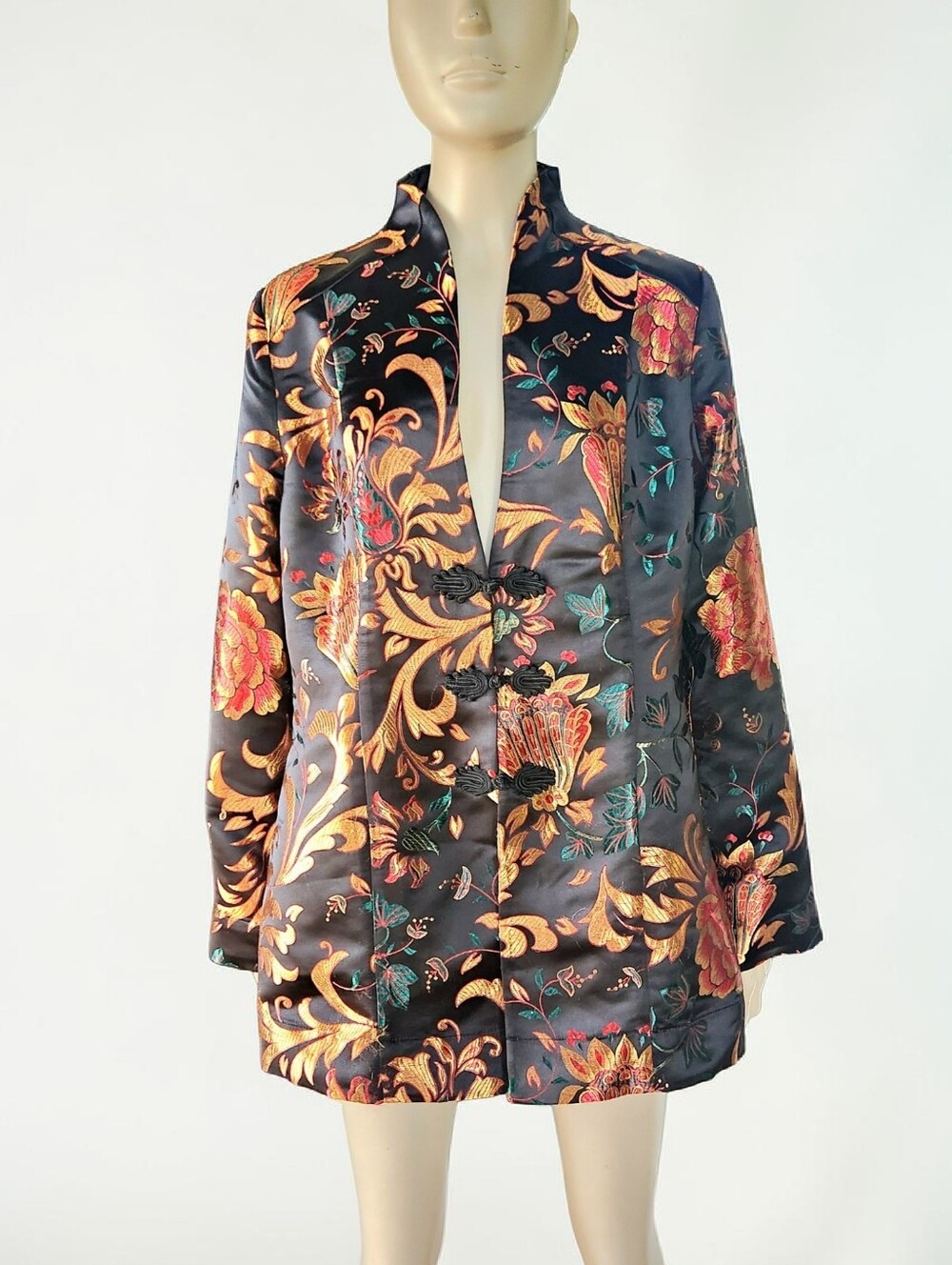 Soft Surroundings Moon Dynasty Satin Kimono Jacket Womens M Black Multi Brocade - Picture 6 of 15